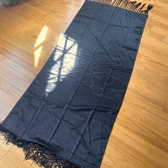 Giorgio Armani Black Fringe Silk Satin Scarf Shawl Wrap - Picture 1 of 7